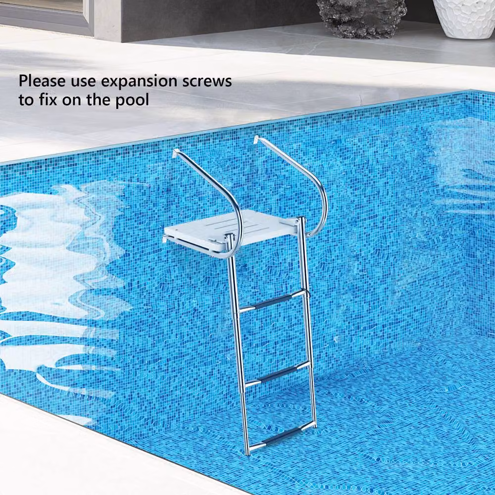 Gymax 2-Step Folding Boat Ladder with Non-slip Stainless Steel Steps in Silver – 5