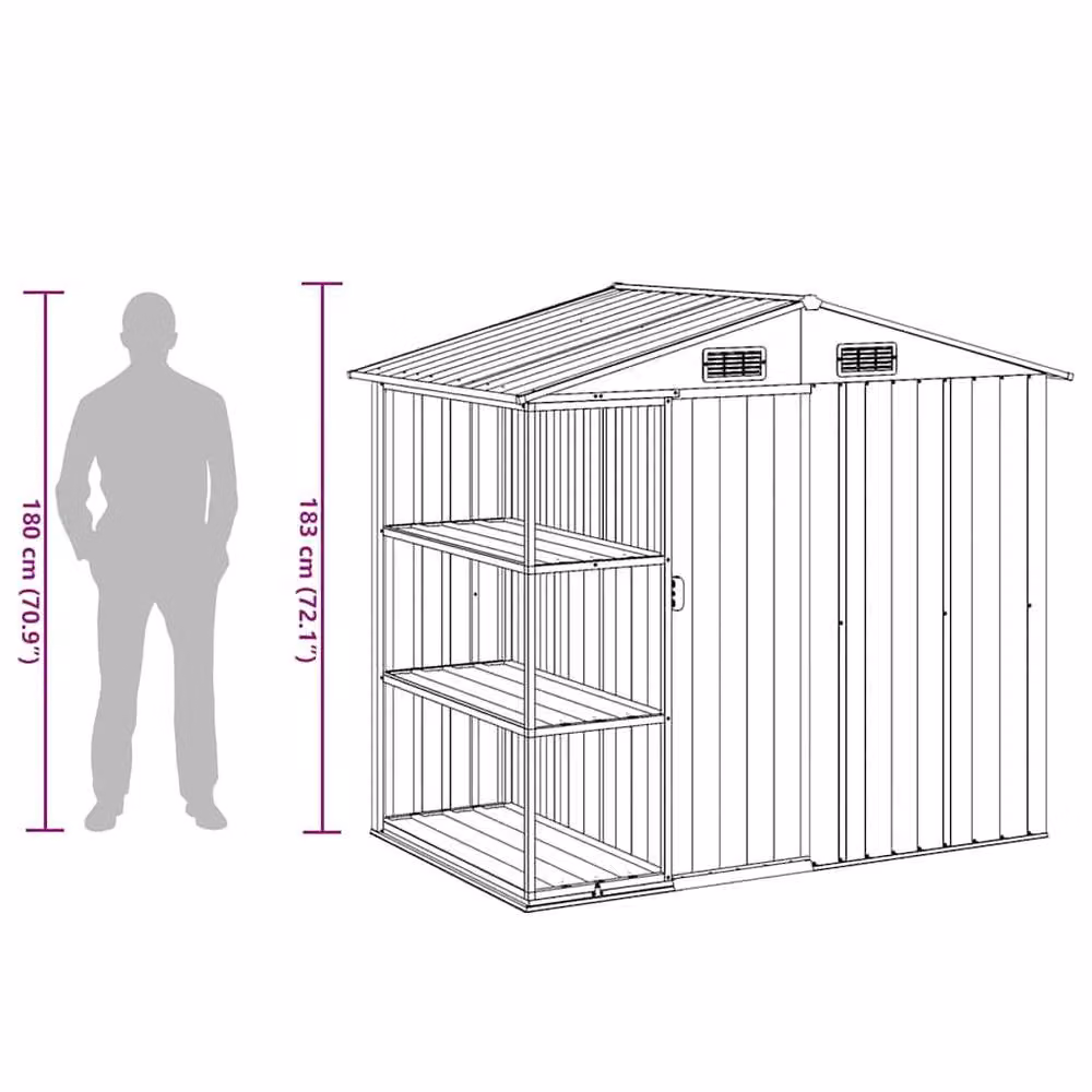 Berkfield Home Garden Shed Tall Cabinet in Grey with Shelving and Sliding Doors, W/D/H: 205 x 130 x 183 cm – 4