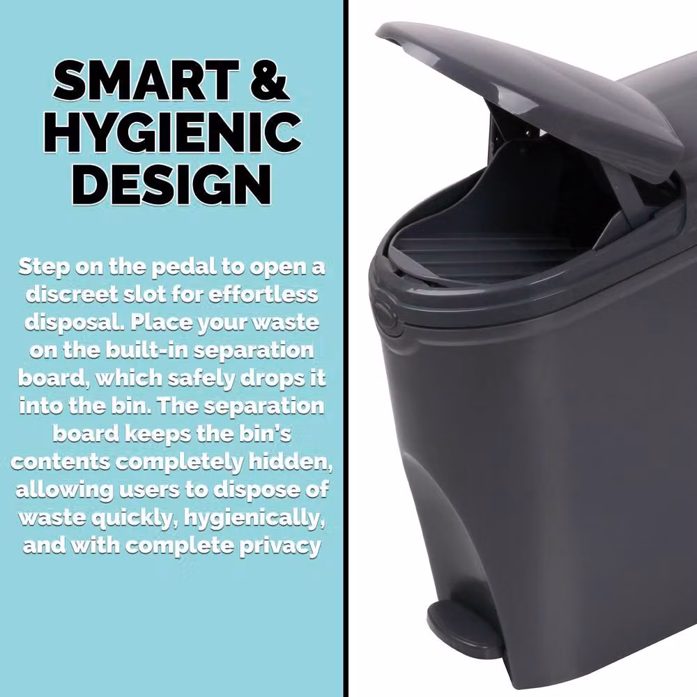 ProKleen 2 Pack Black and Dark Grey Pedal Operated Toilet Sanitary Bins with 20L Capacity and Bin Liners – 5