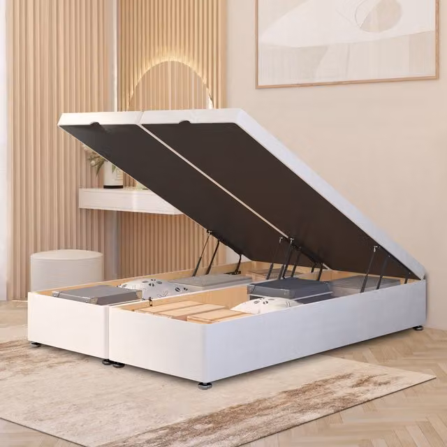 Somnior Beds Ltd Superking Ottoman Divan Bed Frame with End Opening Gas Lift in White Plush Velvet