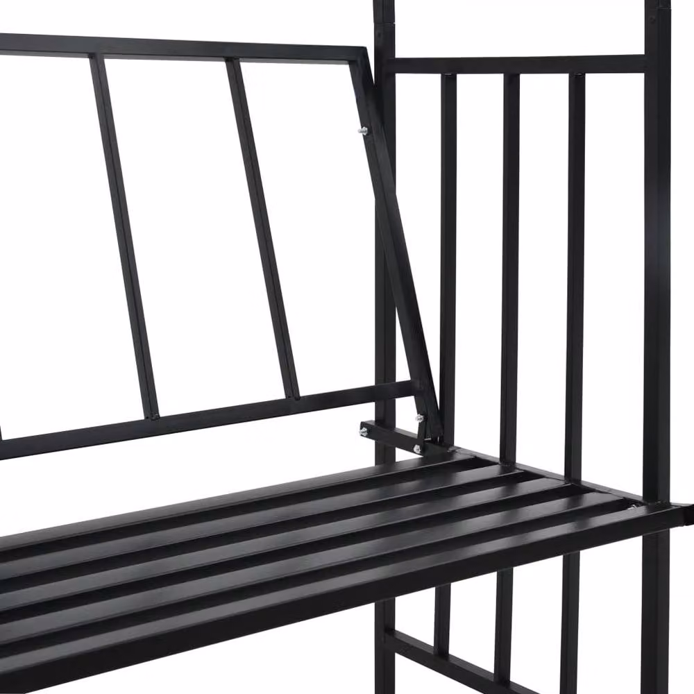 Berkfield Home Garden Arch with Bench in Black Metal, W/D/H: 128 x 50 x 207 cm – 3