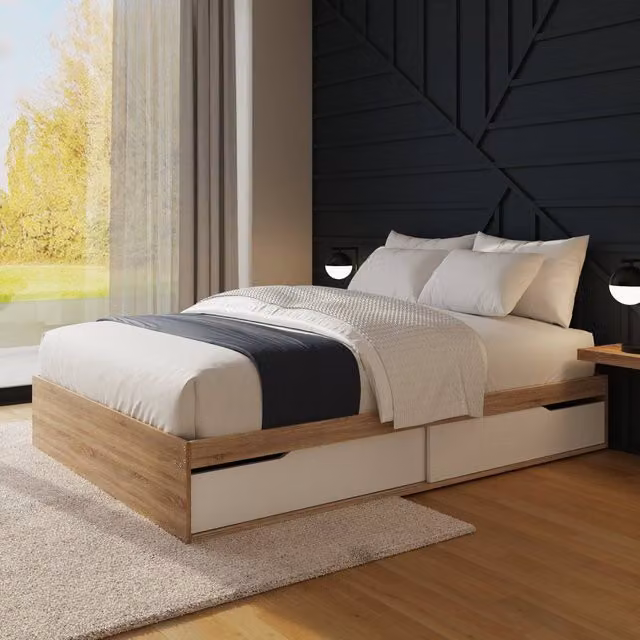GFW Kai Modern Platform Storage Bed in Brown with Drawers, W/D/H: 140 x 200 cm – 1