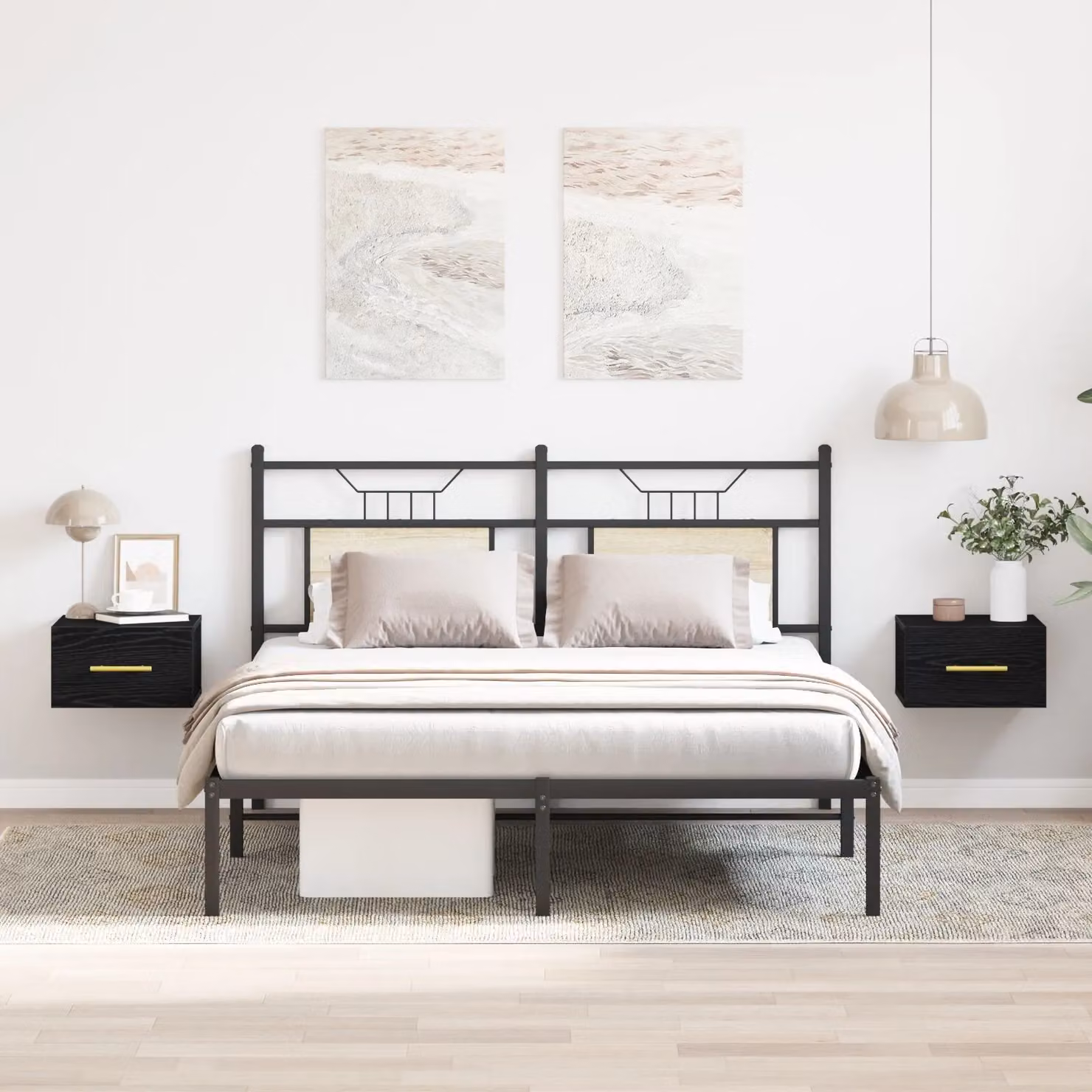 Berkfield Home Set of 2 Wall-Mounted Bedside Cabinets in Black Oak, W/D/H: 35 x 35 x 20 cm – 3