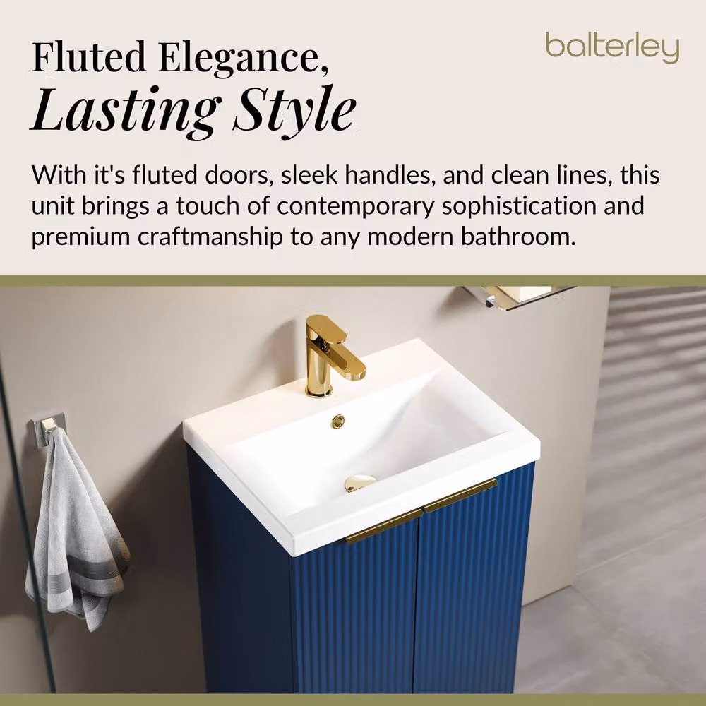 Balterley Fluted Front 2 Soft Close Door Vanity Basin Unit, Satin Blue, W: 500 mm – 3
