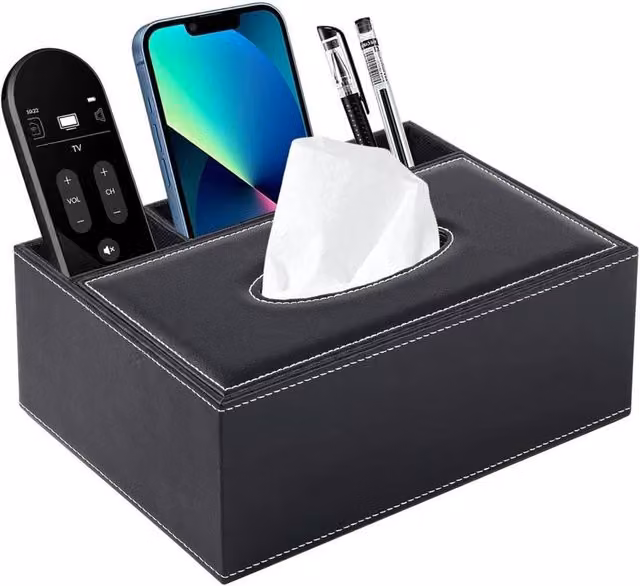 FORGEVIO Black PU Leather Rectangular Tissue Box