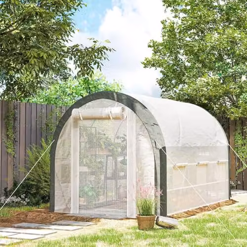 Outsunny White Walk-in Polytunnel Greenhouse with Steel Frame, W/D/H: 300 x 200 x 200 cm – 6