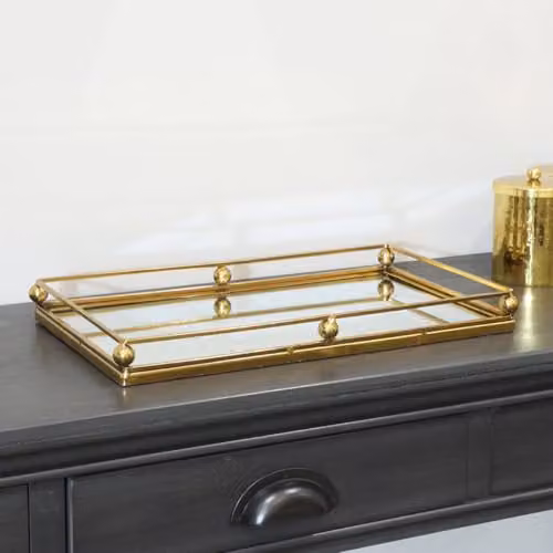 Melody Maison Gold Rectangular Mirrored Tray W: 36.0 cm, D: 22.0 cm, H: 5.5 cm