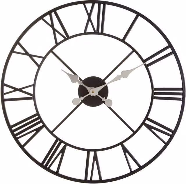Orsina Vitus Modern Round Black and Silver Metal Wall Clock, Diameter: 56 cm