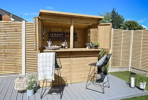 Forest Garden Brown Rustic Pent Outdoor Garden Bar with Floor and Lock, W/D/H: 182.88 x 148.0 x 180.0 cm – 2