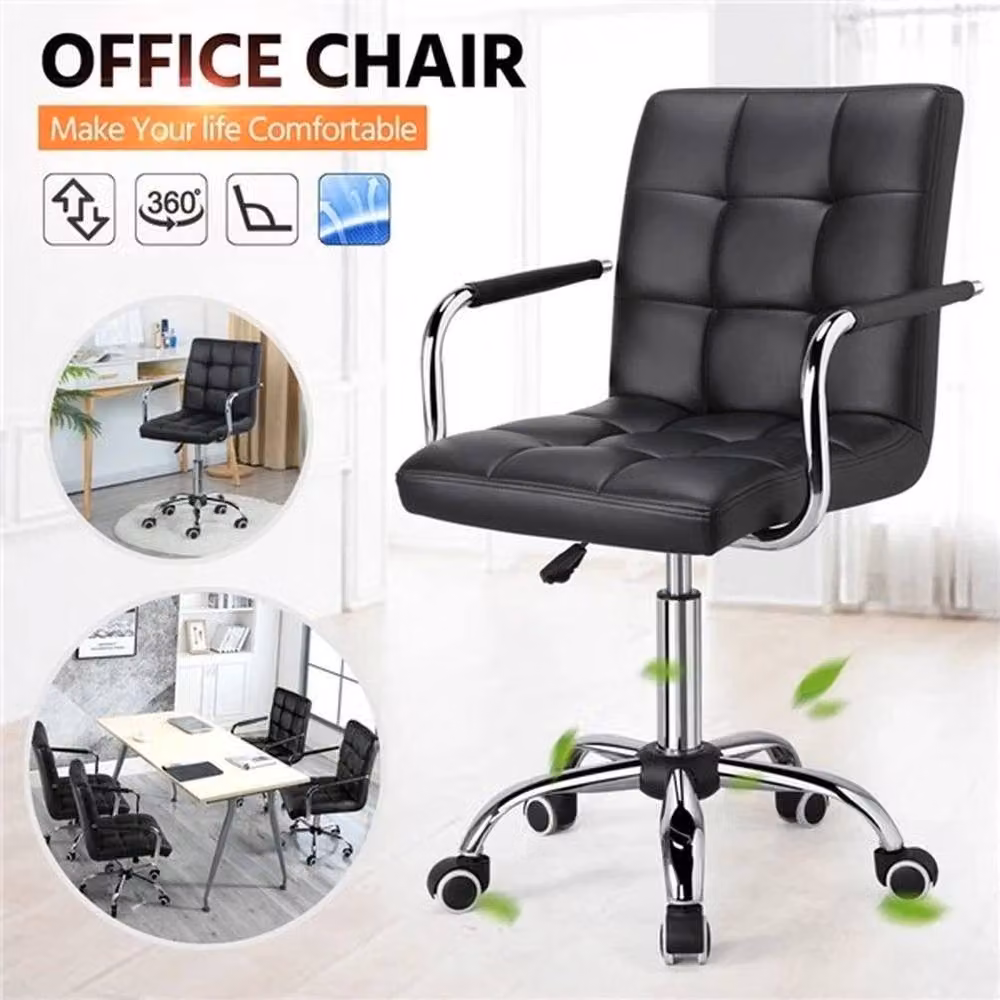 KORVIXA Ergonomic Black Synthetic Leather Computer Desk Chair with Armrests and 360 Degree Swivel – 3