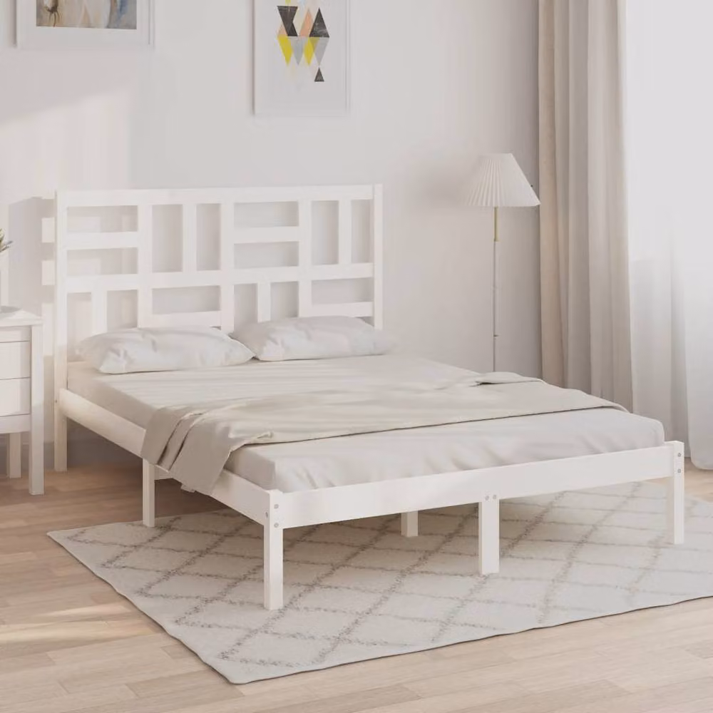 Berkfield Home Beautiful Solid Wood Pine Bed Frame, White, W/D/H: 160 x 200 x 104 cm – 2
