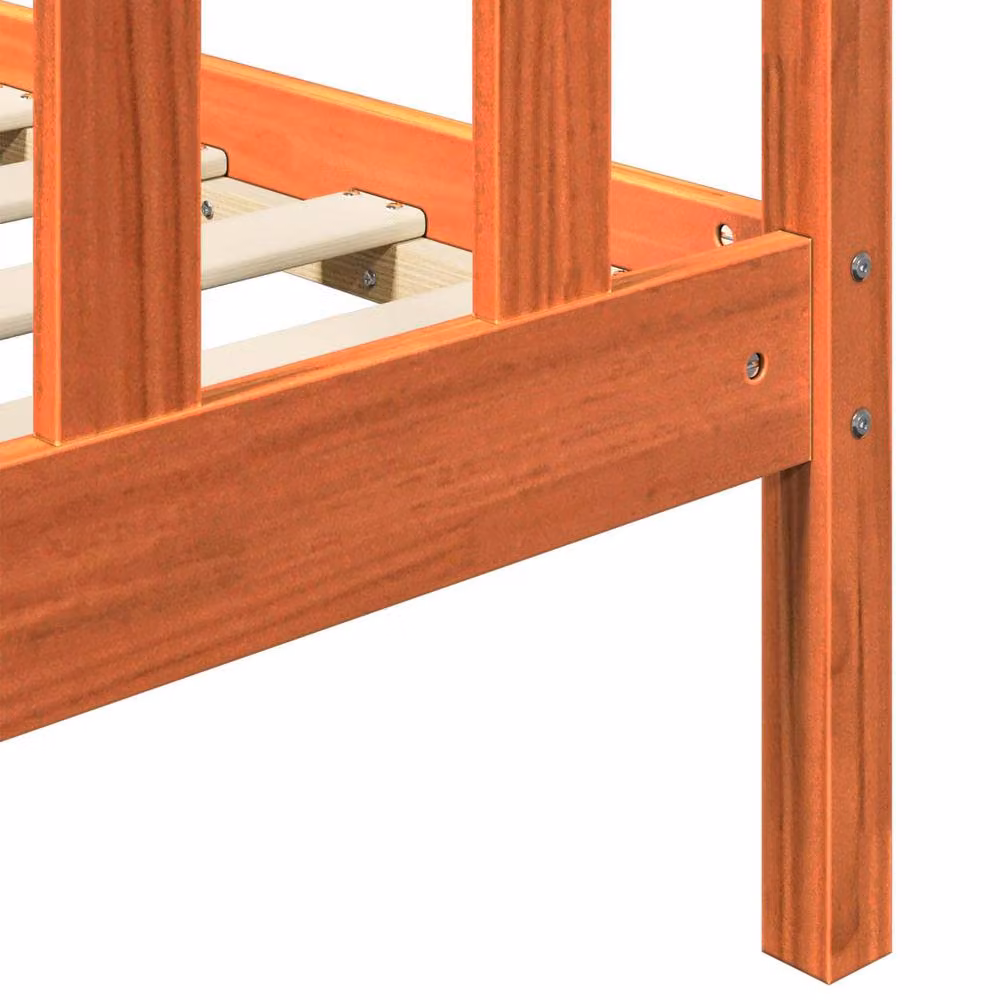 Berkfield Home Wax Brown Solid Wood Bed Frame with Headboard, W/D/H: 205.5 x 145.5 x 100 cm – 3