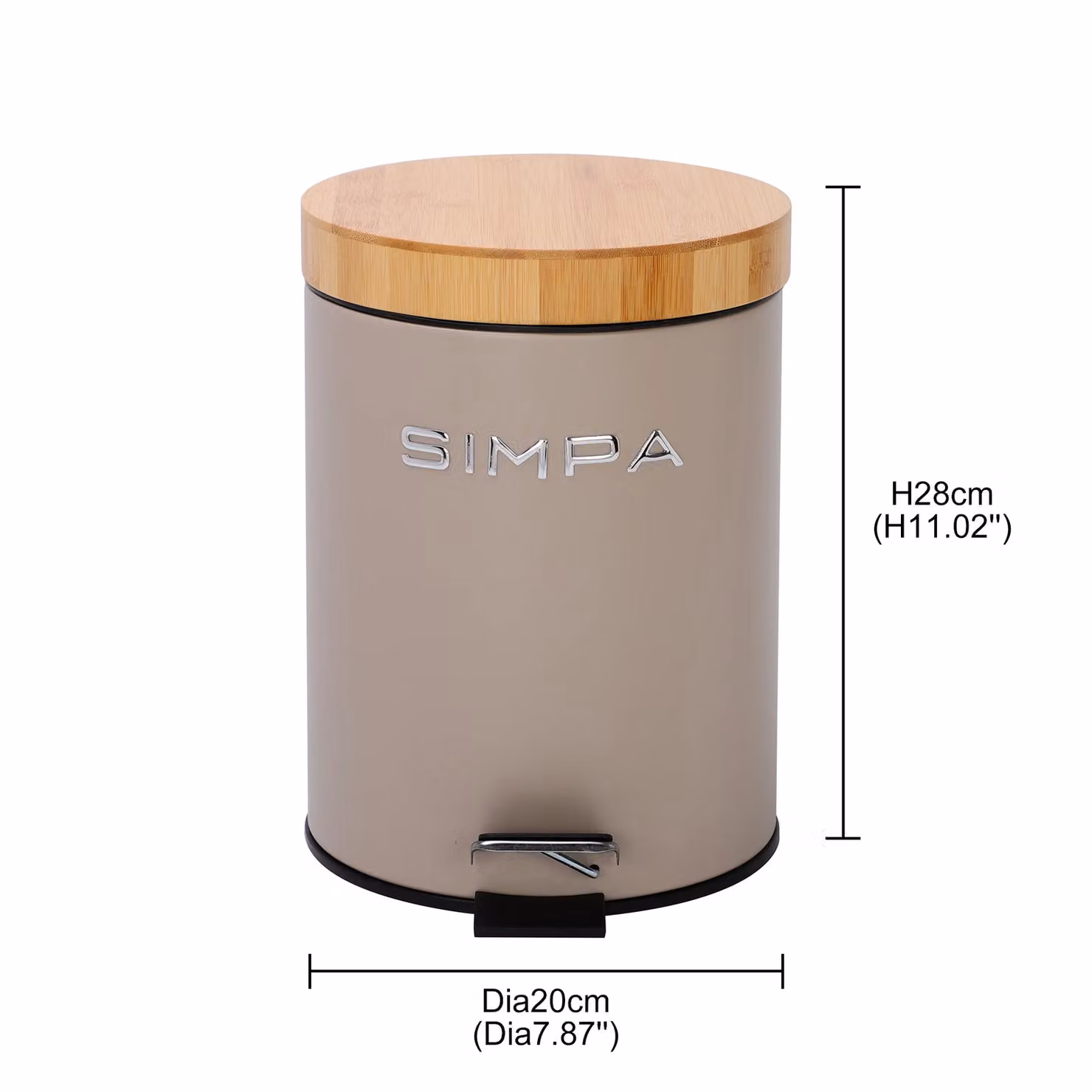 Simpa 5L Soft-Closing Pedal Dustbin with Bamboo Lid in Taupe – 3