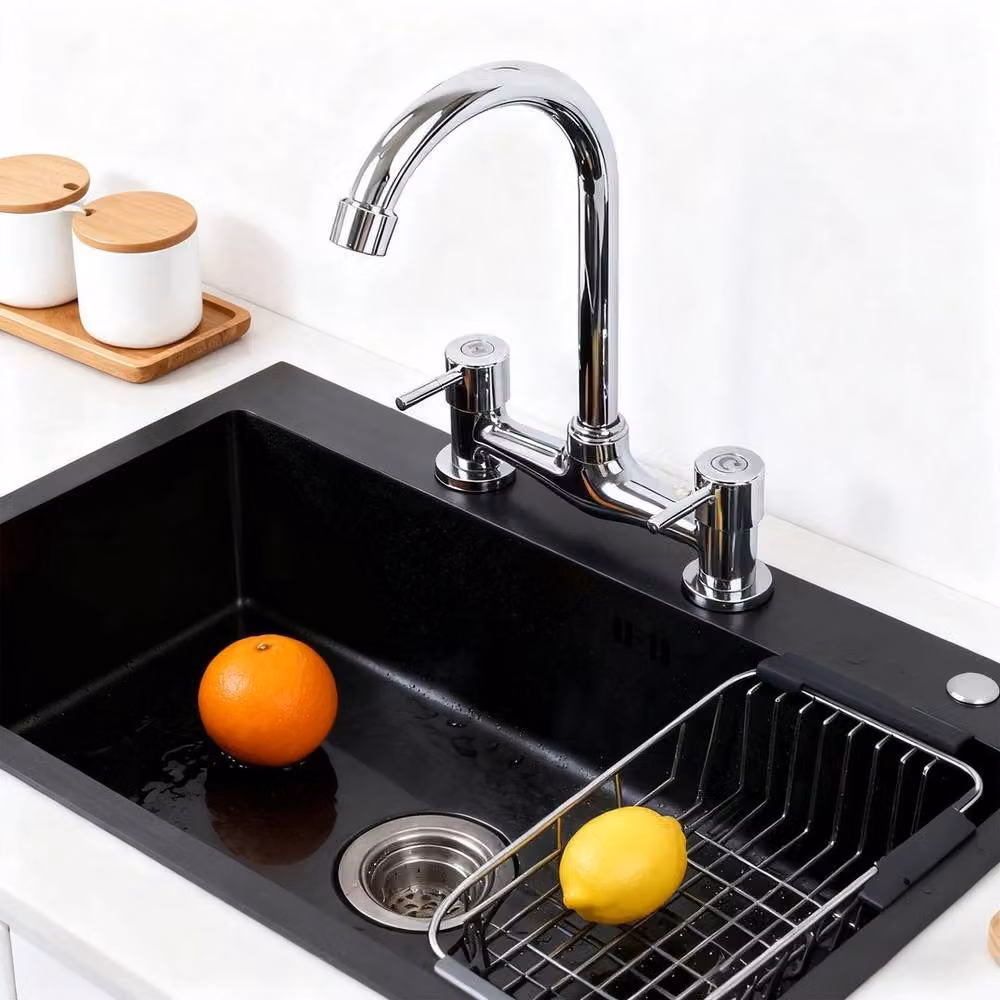 PAWNORA Silver Brass Two-Handle Kitchen Sink Mixer Taps – 3