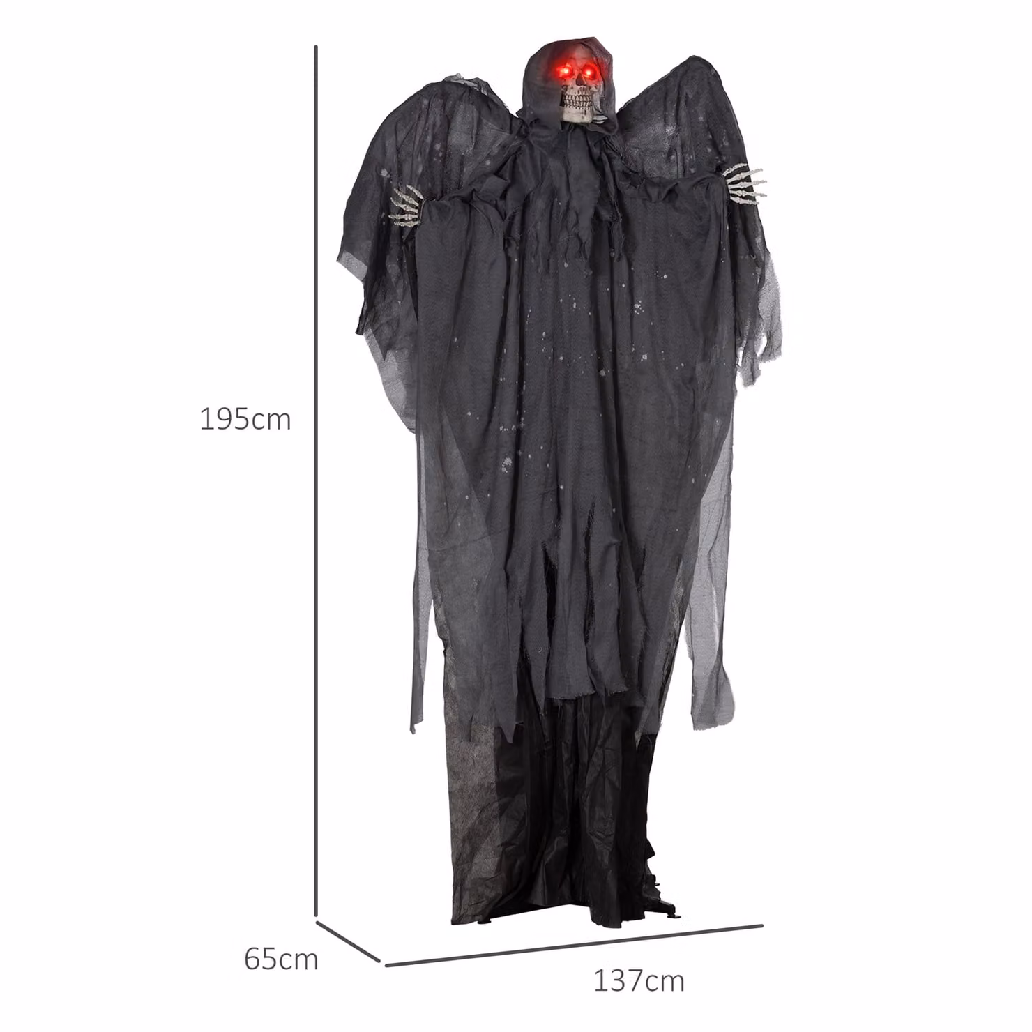 HOMCOM Black Winged Grim Reaper Outdoor Halloween Animatronic Decoration with Sound Activated Light Up Eyes and Sound Effects, Height: 195 cm – 3