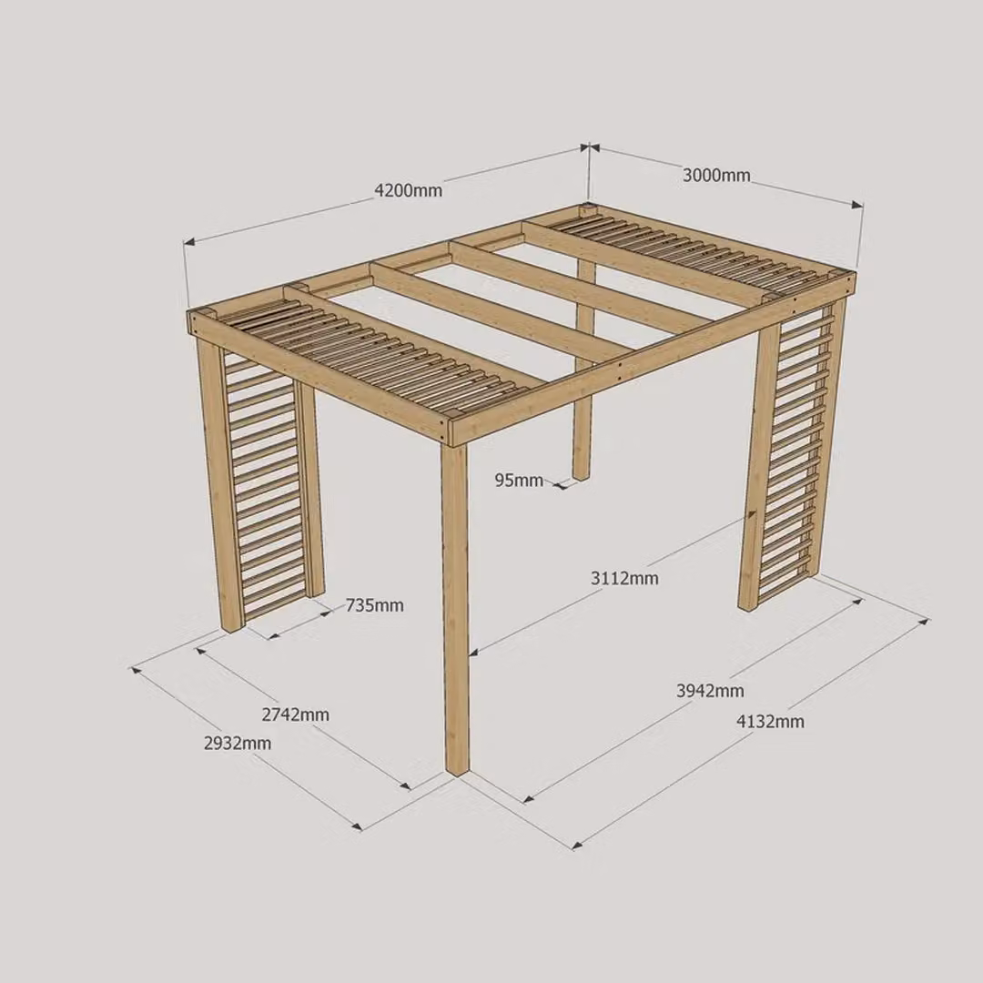 Rutland County Garden Furniture Ltd Wood Panel Pergola in Rustic Brown and Light Green, W: 420 cm, L: 300 cm, H: 230 cm – 3