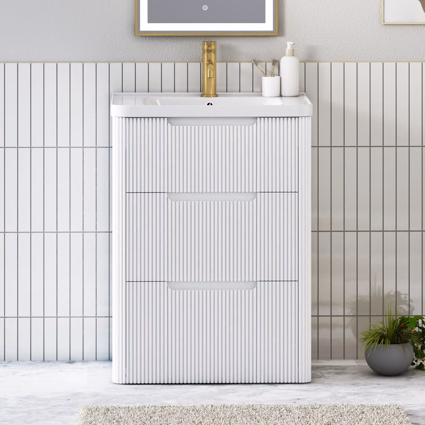Royal Bathrooms Avenza 600mm Matt White Floor Standing 3 Drawer Vanity Unit with Optional Basin
