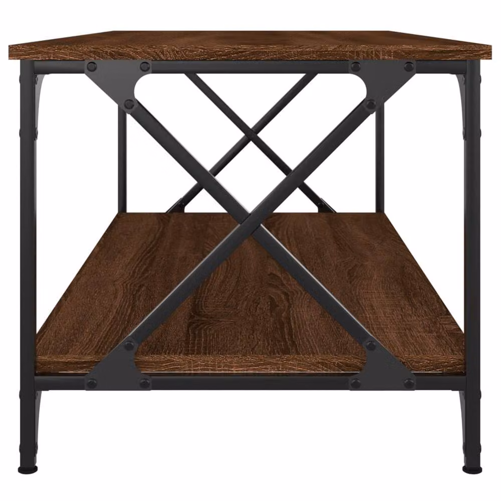 Berkfield Home Classic Rectangular Coffee Table in Brown Oak with Metal X-Frame, W: 100 cm, D: 50 cm, H: 45 cm – 3