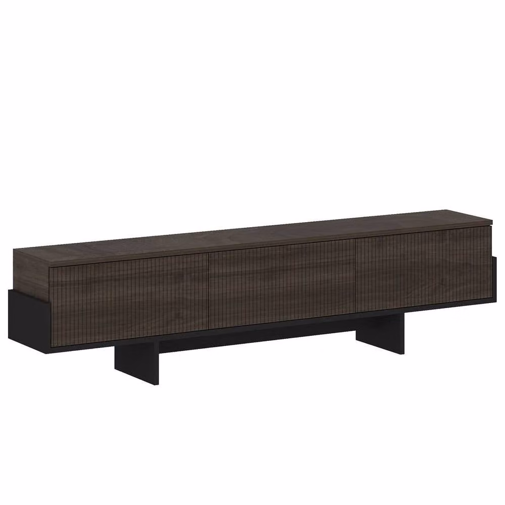 CALICOSY HELYO TV Cabinet with 3 Grooved Drop-Down Doors in Walnut, Width: 180 cm – 3