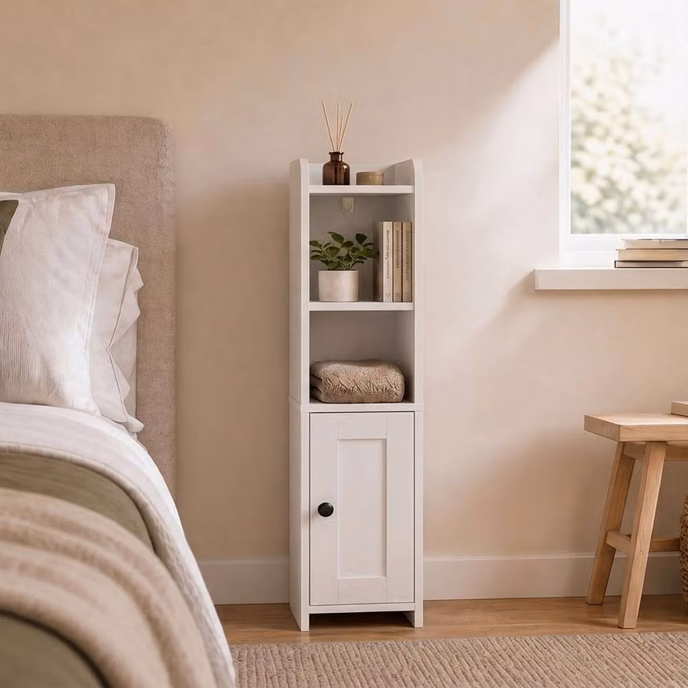 Levede Slim Corner Bathroom Storage Cabinet in White with Adjustable Shelves and Hinged Doors – 2