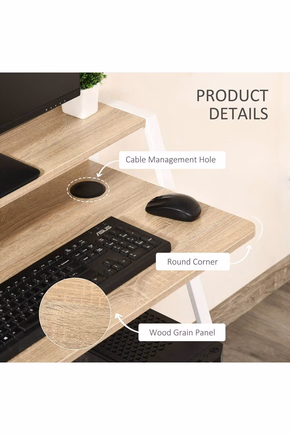 ERGOVEXA Writing Desk and Computer Workstation in Oak and White – 3