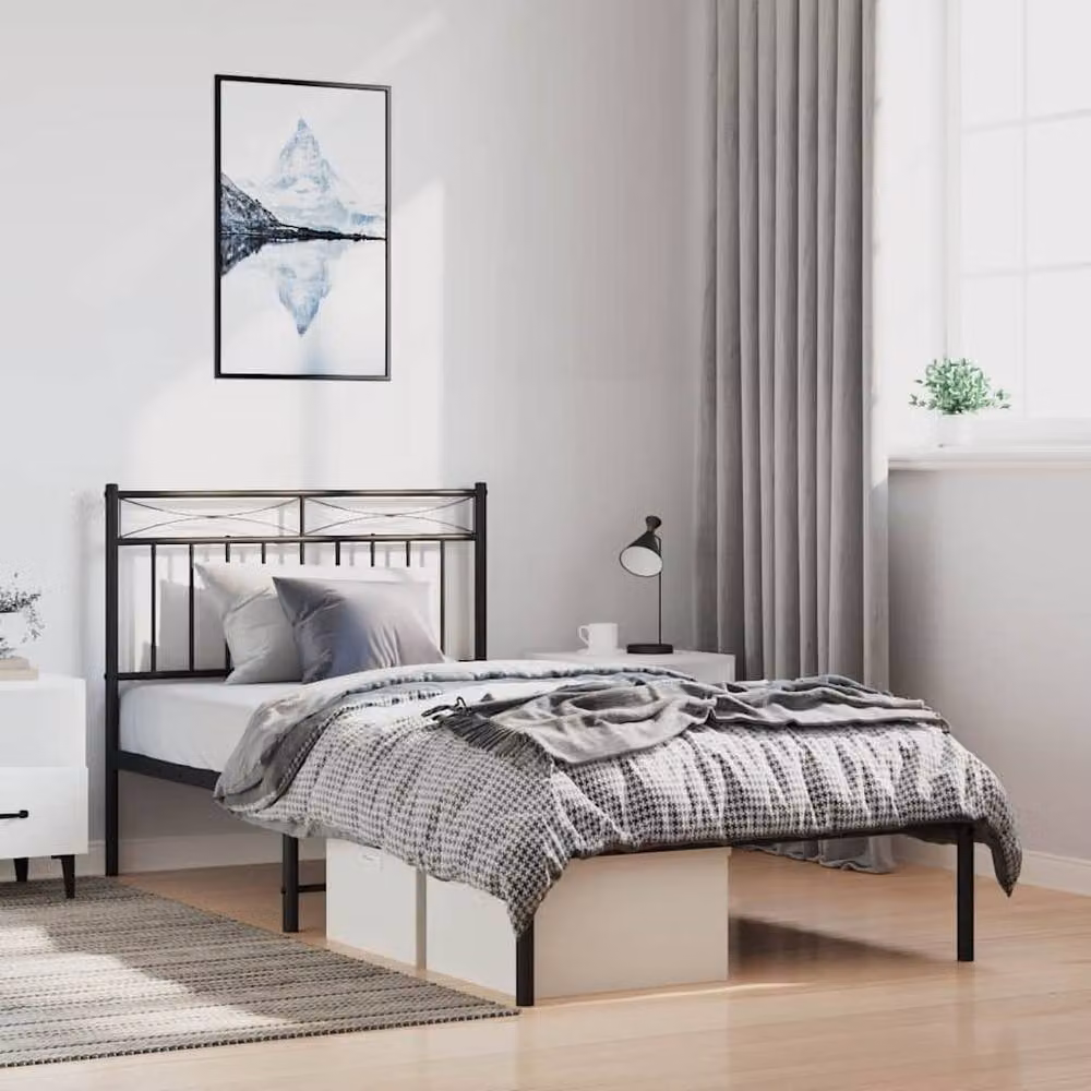 Berkfield Home Metal Bed Frame with Headboard in Black, W: 100 cm, L: 200 cm – 2