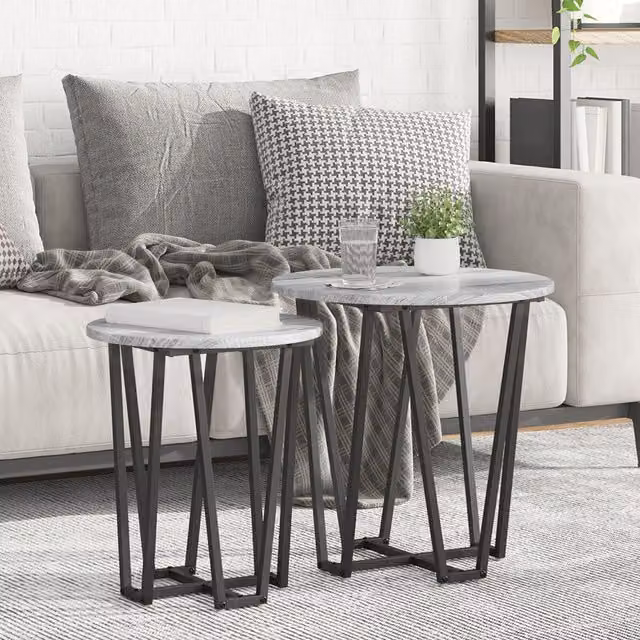 Berkfield Home Set of 2 Grey Sonoma Round Side Tables with Metal X-Frame Base