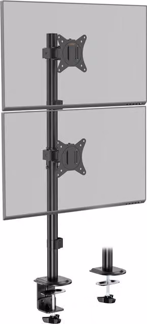 VonHaus Height Adjustable Vertical Double Monitor Stand with Tilt and Swivel, Black