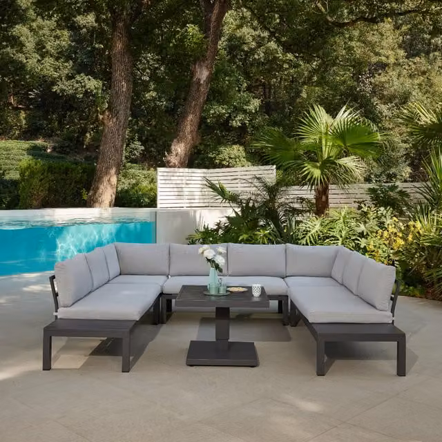 Del Fiore Luxury Grey Garden Furniture Set with Rising Table and Cover