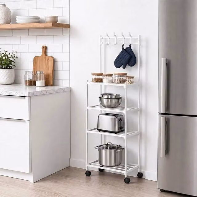 EONLION White 4 Tier Metal Shelving Unit with Wheels for Kitchen or Bathroom – 1