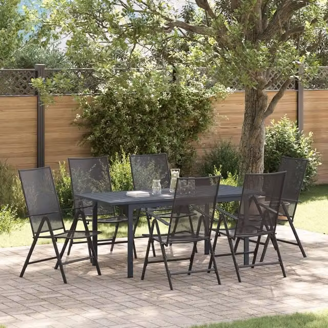 Berkfield Home 7 Piece Modern Garden Dining Set in Anthracite Steel