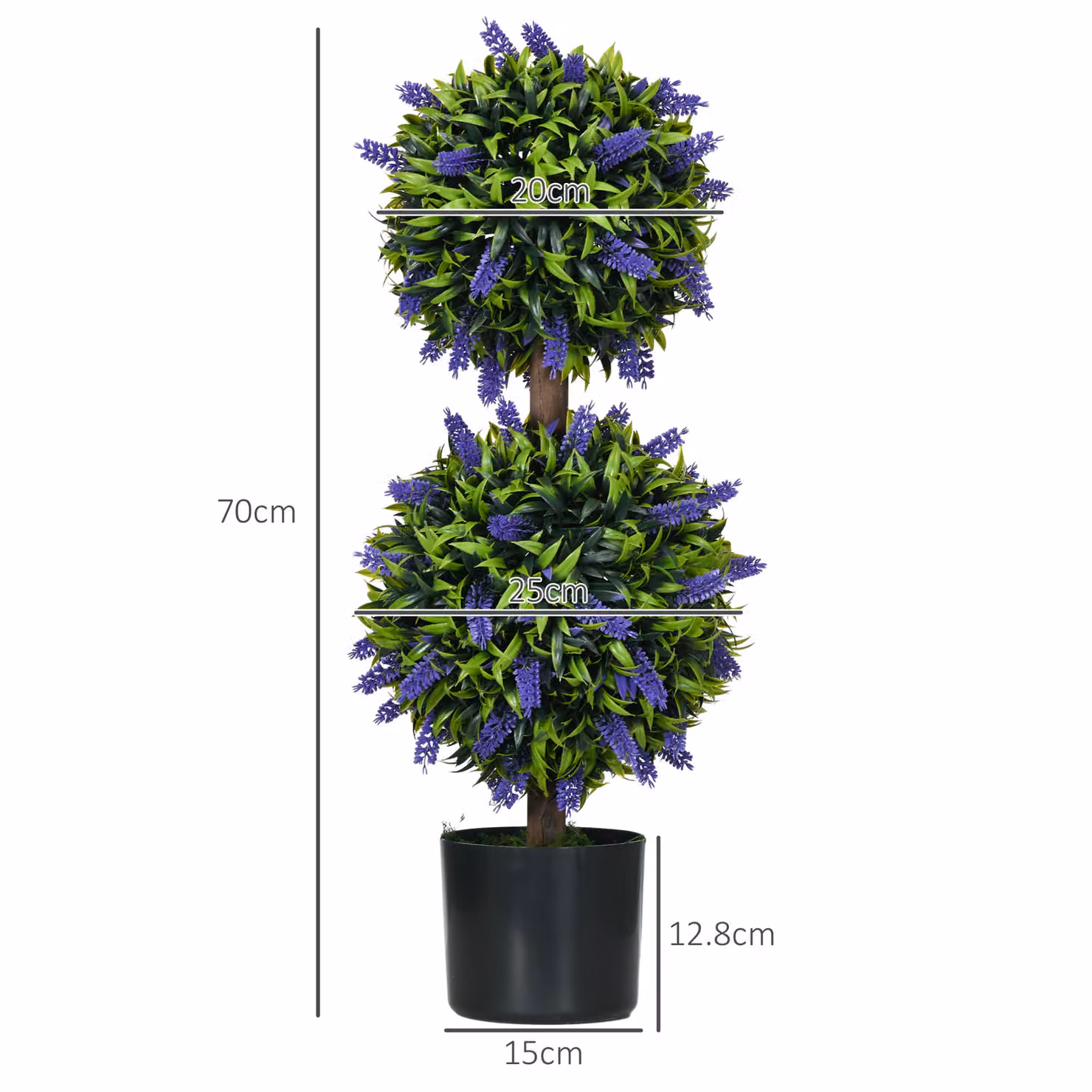 HOMCOM Set of 2 Purple and Green Artificial Lavender Flower Ball Trees with Concrete Pots, Height: 70 cm – 3