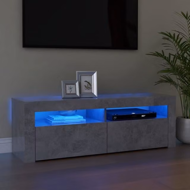 Berkfield Home Modern TV Cabinet with LED Lights in Concrete Grey, W/D/H: 120 x 35 x 40 cm