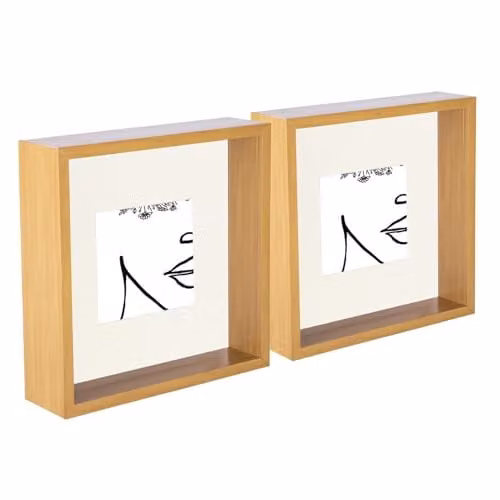 Nicola Spring Square 3D Deep Box Photo Frame, Single Hanging Display, White and Beige, Pack of 2