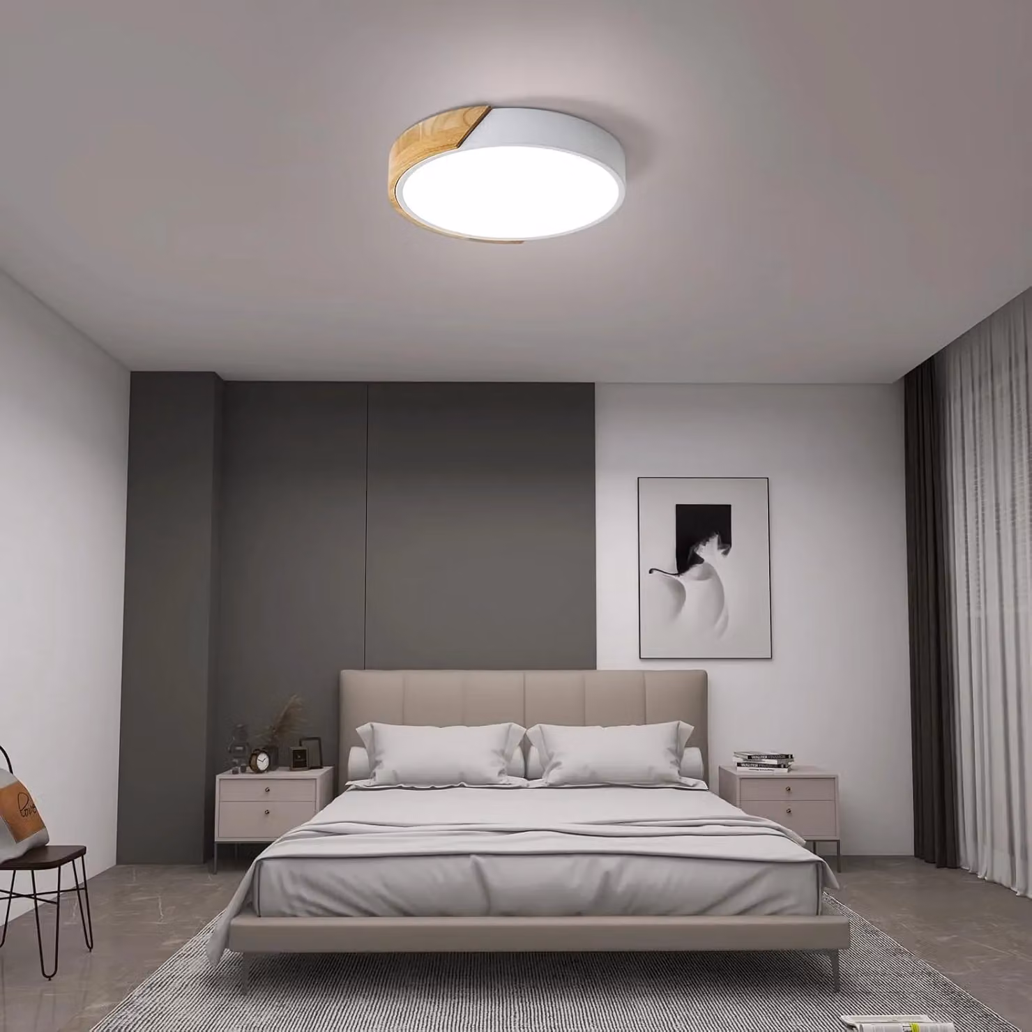 COMELY Modern Round LED Ceiling Light in White and Wood, 24W, 6000K, Diameter: 30 cm – 2