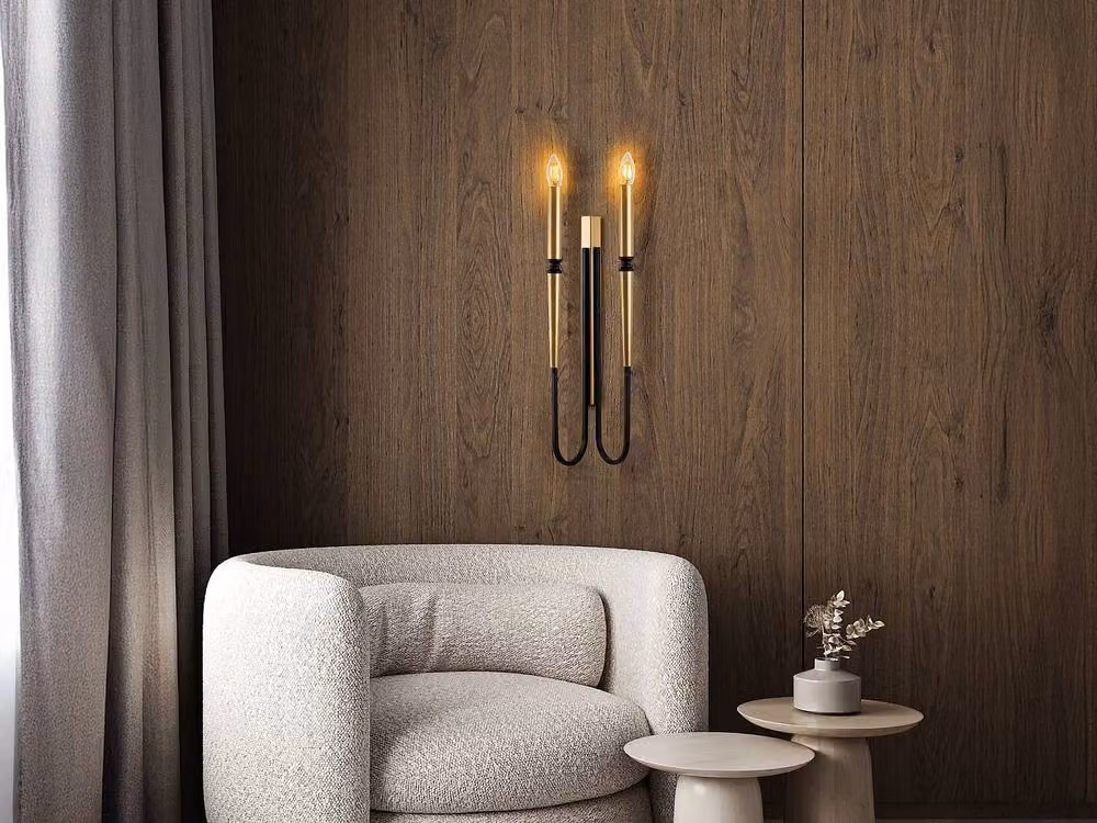 Vente-unique Candlestick-Style Metal Wall Light in Gold and Black, H 58 cm x W 18 cm – 3