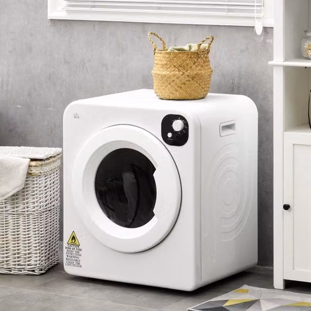 HOMCOM White Vented Front Loader Wall Mounted Tumble Dryer with 6kg Capacity and 7 Drying Programmes