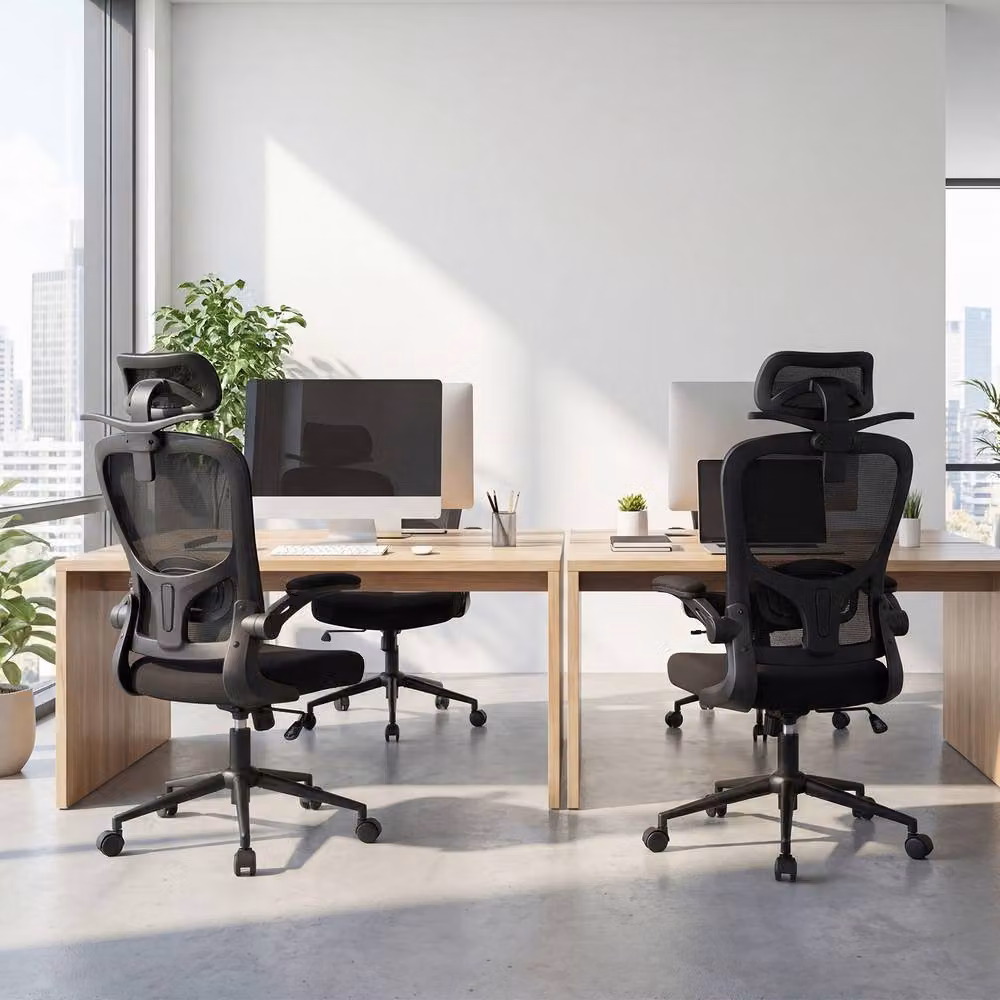 Costway Ergonomic Swivel Office Chair with Headrest and Armrests in Black Fabric – 6