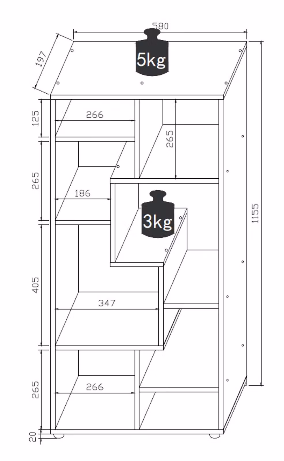 VCM Lanisa M Open-Back Shelf Room Divider Bookshelf in Dark Grey, W/D/H: 116 x 20 x 58 cm – 4