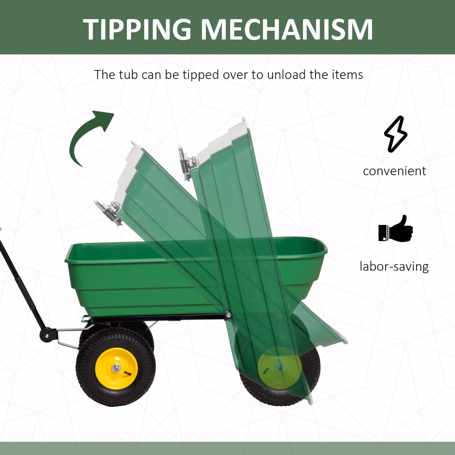 Outsunny 125L Heavy Duty 4 Wheel Garden Trolley Tipping Cart in Green – 4