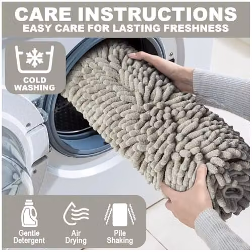 GAVENO CAVAILIA Grey Chenille Microfibre Non-Slip Bath Mat, W: 50 cm, D: 80 cm – 6