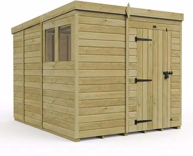 Buttercup Farm Brown Timber Pent Garden Shed with Single Door and Windows, W/D/H: 213 x 274 x 210 cm