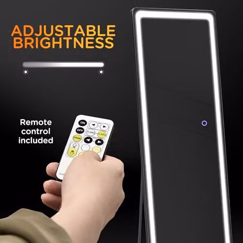 HOMCOM Full-Length Free Standing Floor Mirror with Dimmable LED Light and Touch Switch in Silver, H 160 x W 40 cm – 5
