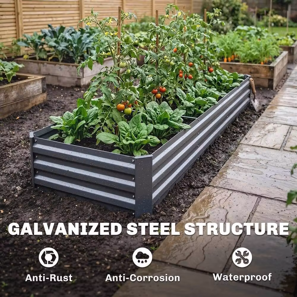 FLAVORA Galvanised Steel Raised Bed for Ornamental Gardens in Anthracite Grey, W/D/H: 60 x 57 x 30 cm – 4