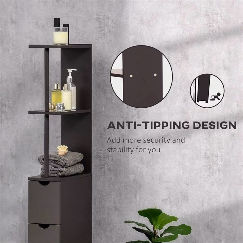 NESTLUNE Black Tall Slim Bathroom Storage Cabinet with Internal Shelves and Hinged Doors – 5