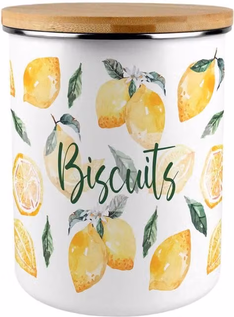 Purely Home Floral Enamel Metal Biscuit Tin in Yellow
