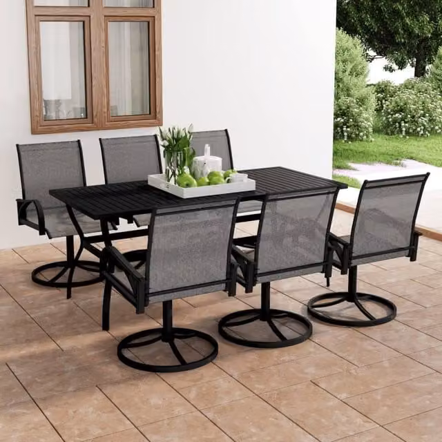 Berkfield Home 7 Piece Grey Garden Dining Set with Textilene and Powder Coated Steel