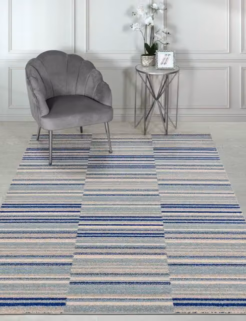 Asiatic Muse Blue Striped Rectangular Woven Polypropylene Rug