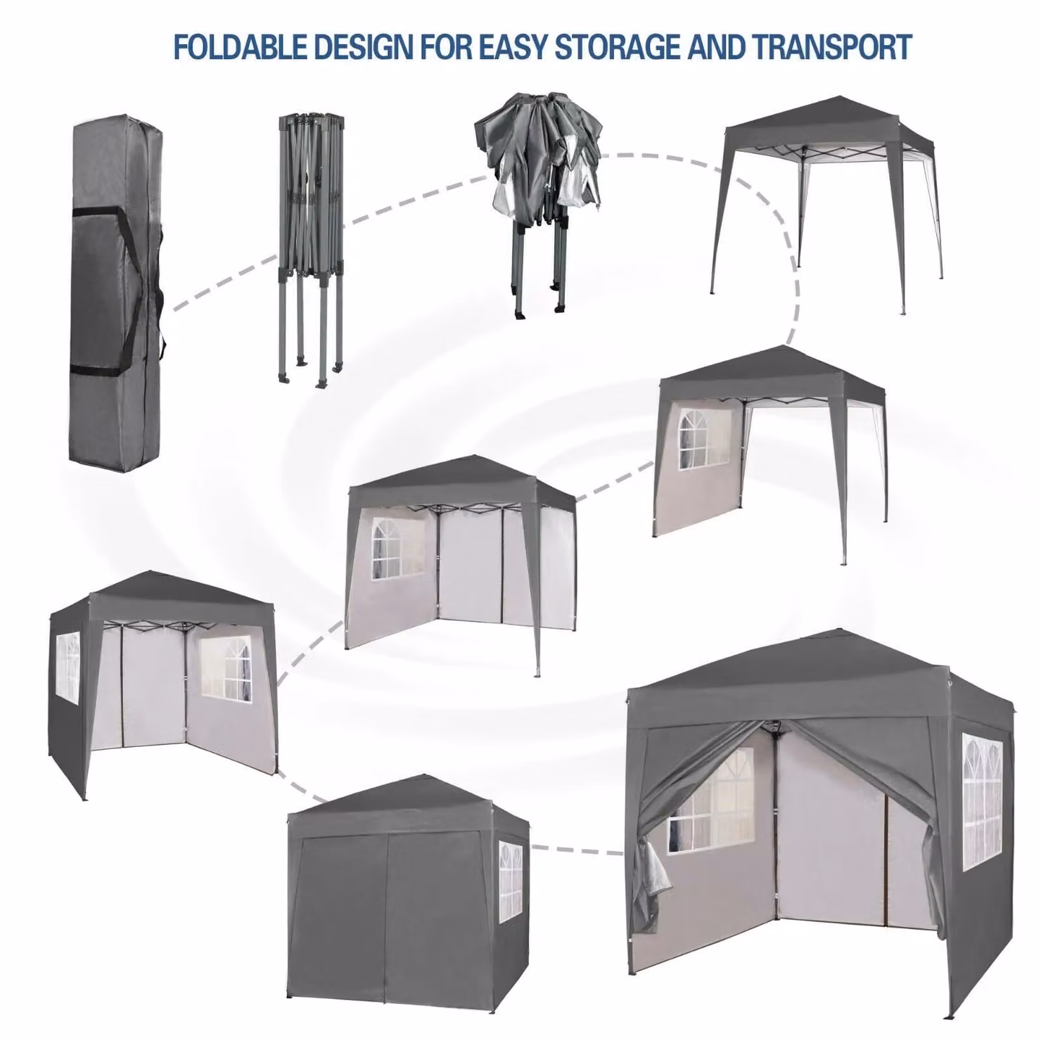 MCC Direct Grey Pop Up Gazebo with Removable Sides and Storage Bag, W/D/H: 200 x 200 x 255 cm – 3