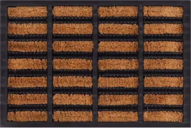 Berkfield Home Rectangular Striped Door Mat in Brown, Rubber and Coir, W: 60 cm, D: 40 cm